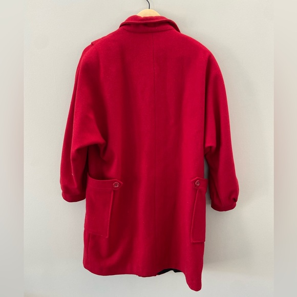 Vintage 70’s/80’s Wool Blend Holiday Red Double Breasted Puff Sleeve Peacoat - Picture 12 of 15